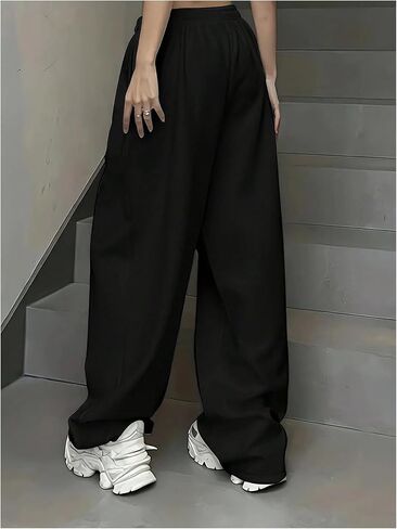 بنطلون نسائي من Verdusa مطبوع عليه حروف هيب هوب برباط وخصر مستقيم وساق فضفاضة in Kuwait