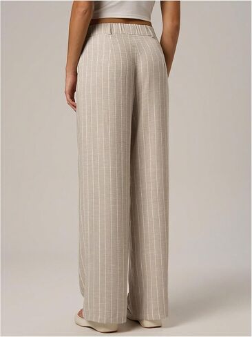 سروال نسائي من GORGLITTER مزود بسحاب مخطط وبنطلون ساق مستقيمة مع جيوب in Kuwait