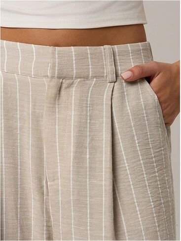 سروال نسائي من GORGLITTER مزود بسحاب مخطط وبنطلون ساق مستقيمة مع جيوب in Kuwait