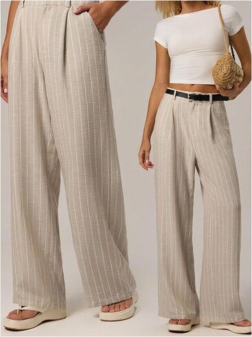 سروال نسائي من GORGLITTER مزود بسحاب مخطط وبنطلون ساق مستقيمة مع جيوب in Kuwait