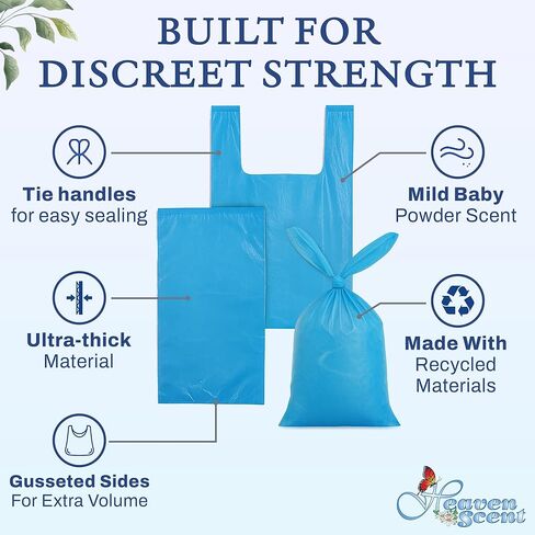 Heaven Scent Hygiene Bags Discreet Waste Disposal (Made in the USA) for Adult Briefs & Feminine Products - Mild Baby Powder Scented Trash Bags - Small, 50 Bags in Saudi Arabia