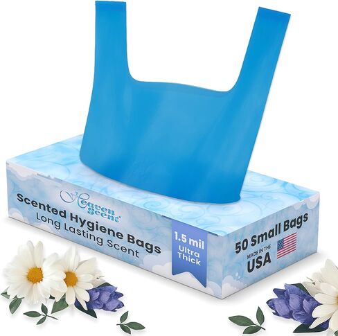 Heaven Scent Hygiene Bags Discreet Waste Disposal (Made in the USA) for Adult Briefs & Feminine Products - Mild Baby Powder Scented Trash Bags - Small, 50 Bags in Saudi Arabia