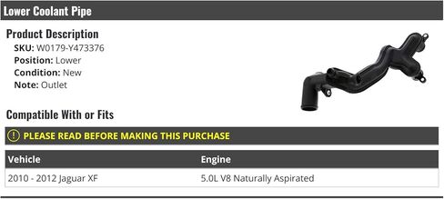 Lower Coolant Line - Outlet Compatible with 2010-2012 Jaguar XF 5.0L V8 Naturally Aspirated in Saudi Arabia