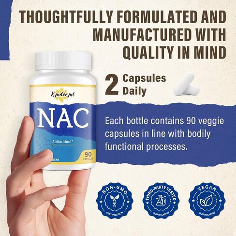 مكمل NAC 1000 مجم - جرعة عالية من NAC + شوك الحليب، كيرسيتين، ريسفيراترول، الجلوتاثيون - تركيبة مضادة للأكسدة - 90 كبسولة نباتية in Kuwait