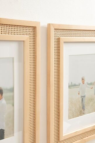 Kate and Laurel Corah Modern Faux Rattan Picture Frame Set of 2, 11 x 14 matted to 8 x 10, Natural, Boho Two-Piece Glass Photo Frame Set for Gallery Wall Design in Living Room Wall Decor in Saudi Arabia