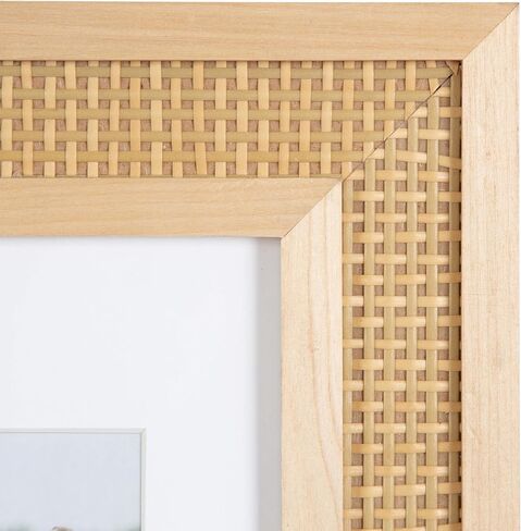 Kate and Laurel Corah Modern Faux Rattan Picture Frame Set of 2, 11 x 14 matted to 8 x 10, Natural, Boho Two-Piece Glass Photo Frame Set for Gallery Wall Design in Living Room Wall Decor in Saudi Arabia