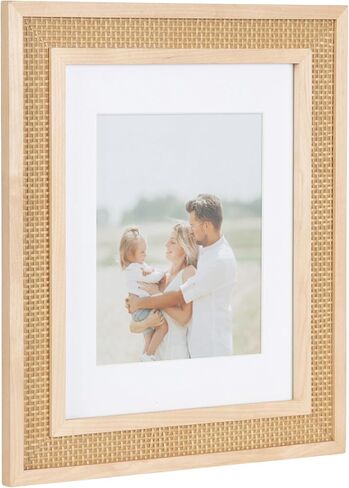 Kate and Laurel Corah Modern Faux Rattan Picture Frame Set of 2, 11 x 14 matted to 8 x 10, Natural, Boho Two-Piece Glass Photo Frame Set for Gallery Wall Design in Living Room Wall Decor in Saudi Arabia