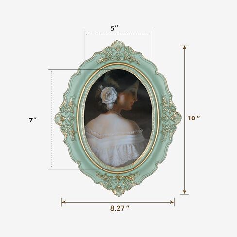 Vintage 5x7 Picture Frame, Green Antique Picture Frame, Glass Front, Art Decor for Tabletop or Wall Hanging, Gold Vintage Stripe in Saudi Arabia