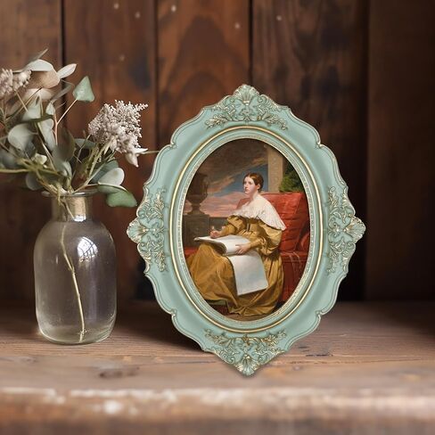 Vintage 5x7 Picture Frame, Green Antique Picture Frame, Glass Front, Art Decor for Tabletop or Wall Hanging, Gold Vintage Stripe in Saudi Arabia