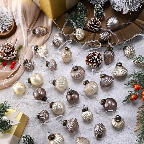 Jetec 48 Pcs Mini Red Green Pink Mercury Glass Ornaments 6 Style Vintage Glass Christmas Mini Mercury Balls Bulk 1.2" Hanging Ornaments Balls for Christmas Tree Xmas Party in Saudi Arabia