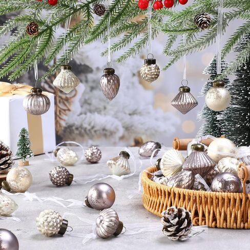 Jetec 48 Pcs Mini Red Green Pink Mercury Glass Ornaments 6 Style Vintage Glass Christmas Mini Mercury Balls Bulk 1.2" Hanging Ornaments Balls for Christmas Tree Xmas Party in Saudi Arabia