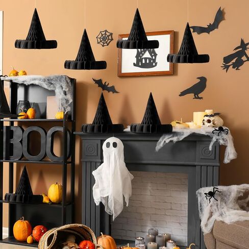 12 Pcs Halloween Hanging Decor Honeycomb Decorations Halloween Hanging Paper Ornament Reusable Scary Party Decor Paper Lanterns for Indoor Outdoor(Witch Hat) in Saudi Arabia