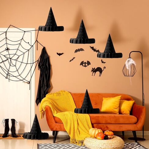 12 Pcs Halloween Hanging Decor Honeycomb Decorations Halloween Hanging Paper Ornament Reusable Scary Party Decor Paper Lanterns for Indoor Outdoor(Witch Hat) in Saudi Arabia