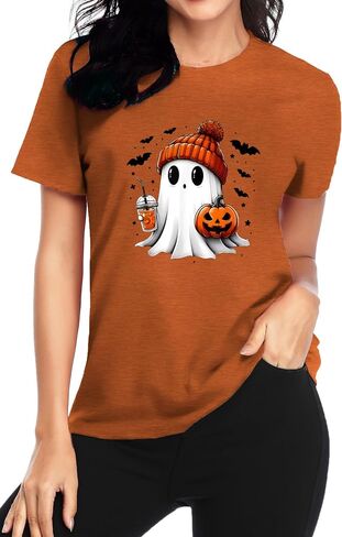 Halloween Pumpkin Shirt Women Jack O Lantern Short Sleeve Funny Pumpkin Face Tee Tops in Saudi Arabia