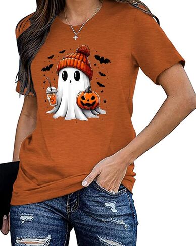Halloween Pumpkin Shirt Women Jack O Lantern Short Sleeve Funny Pumpkin Face Tee Tops in Saudi Arabia
