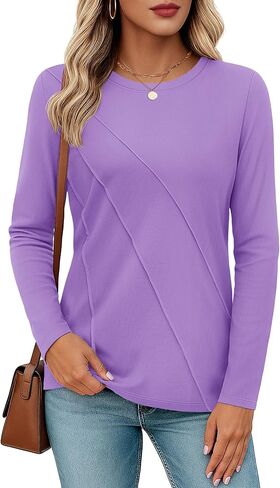 YUCOLEN Long Sleeve Shirts for Women Crewneck Pleated Loose T Shirt Casual Dress Shirt in Kuwait