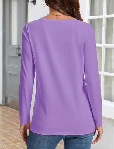 YUCOLEN Long Sleeve Shirts for Women Crewneck Pleated Loose T Shirt Casual Dress Shirt in Kuwait