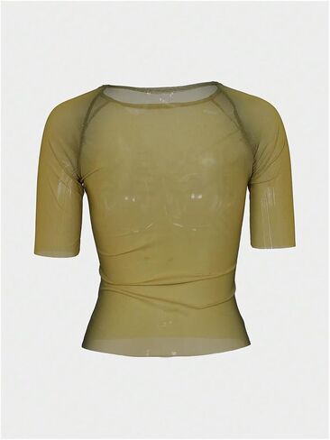 Women's Graphic Print Sheer Crop Tees Short Sleeve Crew Neck T-Shirts Going Out Tops in Saudi Arabia