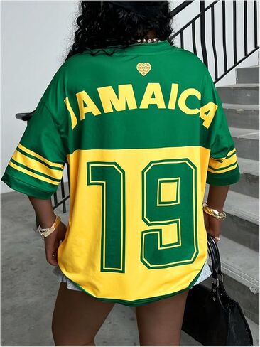 SOLY HUX Women's Y2k Jamaica Jersey Shirt Number Graphic Tees V Neck Half Sleeve Oversized Summer Tops Streetwear in Saudi Arabia