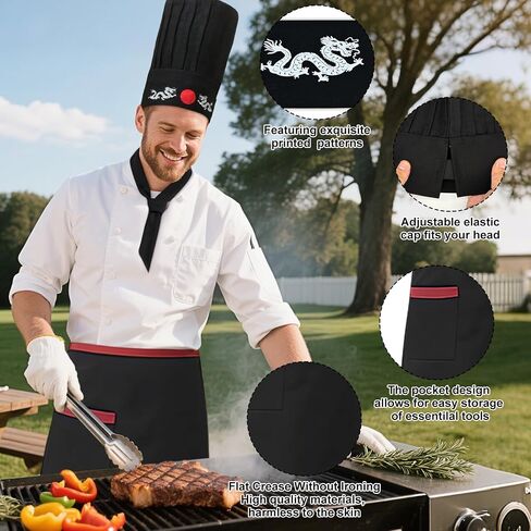 2 Set Hibachi Chef Costume,Hibachi Chef Tall Hat,Apron Japanese Headband and Tie for Hibachi Party Decorations,Halloween Cosplay Party Decorations in Saudi Arabia