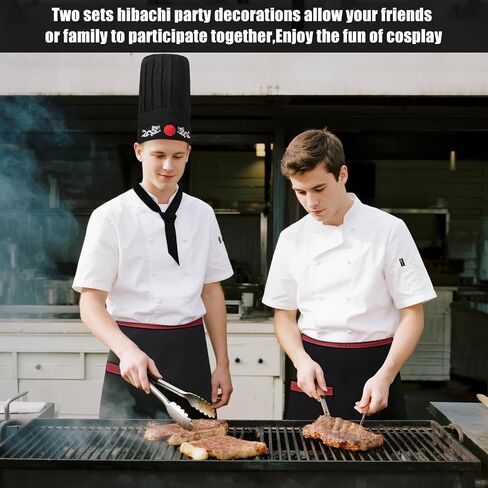 2 Set Hibachi Chef Costume,Hibachi Chef Tall Hat,Apron Japanese Headband and Tie for Hibachi Party Decorations,Halloween Cosplay Party Decorations in Saudi Arabia