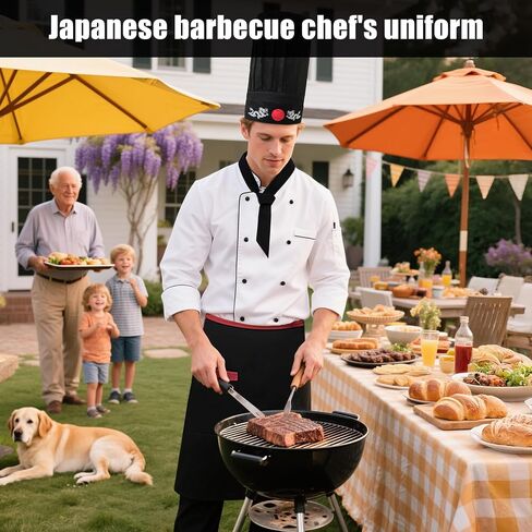 2 Set Hibachi Chef Costume,Hibachi Chef Tall Hat,Apron Japanese Headband and Tie for Hibachi Party Decorations,Halloween Cosplay Party Decorations in Saudi Arabia