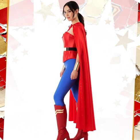 9 Pcs Women Halloween Costume Accessory Kit Red Velvet Cape Corset Blue Yoga Pants Gold Belt Wrist Cuffs in Saudi Arabia