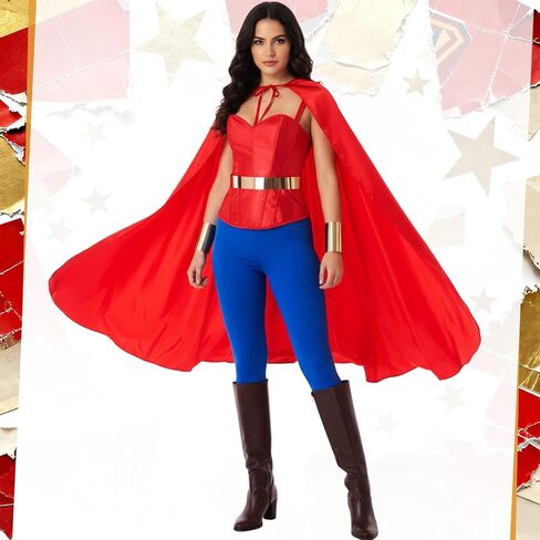 9 Pcs Women Halloween Costume Accessory Kit Red Velvet Cape Corset Blue Yoga Pants Gold Belt Wrist Cuffs in Saudi Arabia