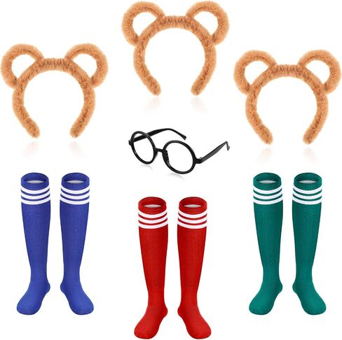 WILLBOND 7 Pcs Halloween Animal Costumes Set Includes Ears Headband Knee High Sock Round Frame Glasses for Adults Teens Party in Saudi Arabia