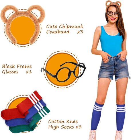 WILLBOND 7 Pcs Halloween Animal Costumes Set Includes Ears Headband Knee High Sock Round Frame Glasses for Adults Teens Party in Saudi Arabia