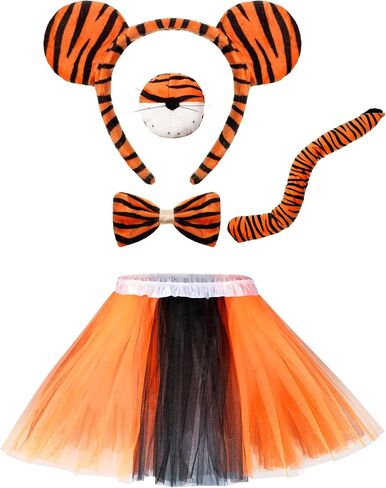 WILLBOND 5 Pcs Halloween Tiger Costume Set Animal Costume Set Tiger Ear Headband Nose Bow Tie Tail and Tutu Skirt for Kid Halloween Cosplay Party Accessories in Saudi Arabia
