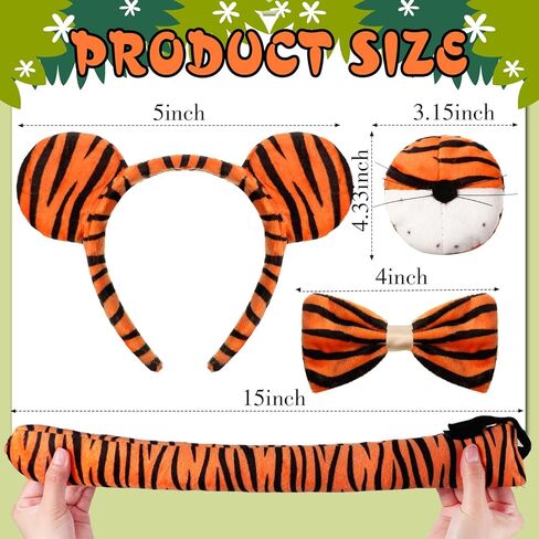 WILLBOND 5 Pcs Halloween Tiger Costume Set Animal Costume Set Tiger Ear Headband Nose Bow Tie Tail and Tutu Skirt for Kid Halloween Cosplay Party Accessories in Saudi Arabia