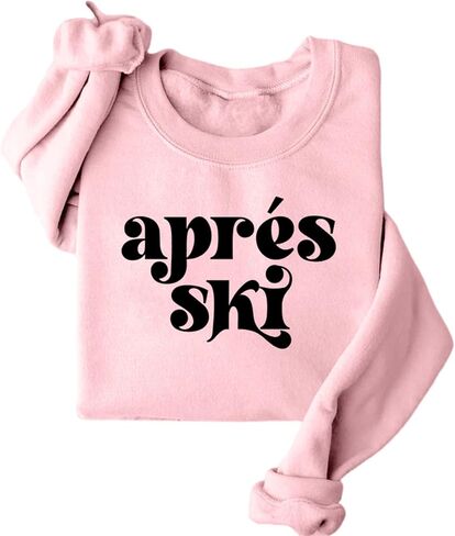 Apres Ski Sweatshirt Women Fleece Pullover Crewneck Sweater Long Sleeve Blouse Weekend Winter Sports Tops in Saudi Arabia