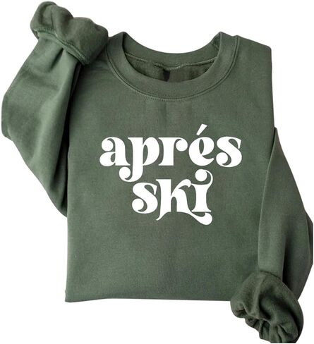 Apres Ski Sweatshirt Women Fleece Pullover Crewneck Sweater Long Sleeve Blouse Weekend Winter Sports Tops in Saudi Arabia