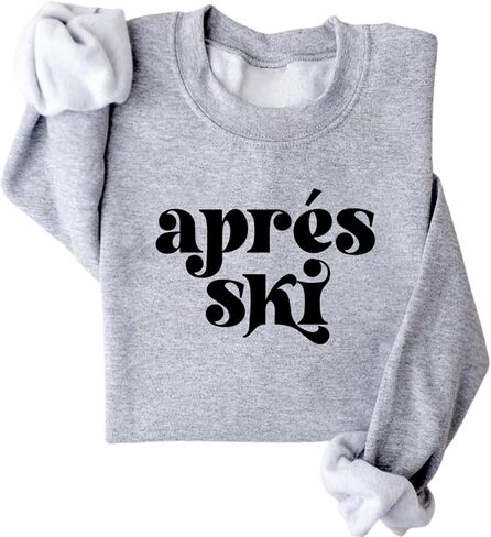 Apres Ski Sweatshirt Women Fleece Pullover Crewneck Sweater Long Sleeve Blouse Weekend Winter Sports Tops in Saudi Arabia