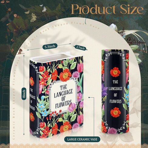Large Book Shaped Flower Vase 8 x 5.3 Inch Ceramic Plant Pot Book Flower Vase Bookshelf Decoration Reader Lovers Gifts for Women Mother Home Office Decor(Vintage,1 Pcs) in Saudi Arabia