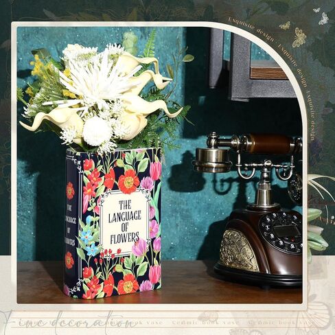 Large Book Shaped Flower Vase 8 x 5.3 Inch Ceramic Plant Pot Book Flower Vase Bookshelf Decoration Reader Lovers Gifts for Women Mother Home Office Decor(Vintage,1 Pcs) in Saudi Arabia
