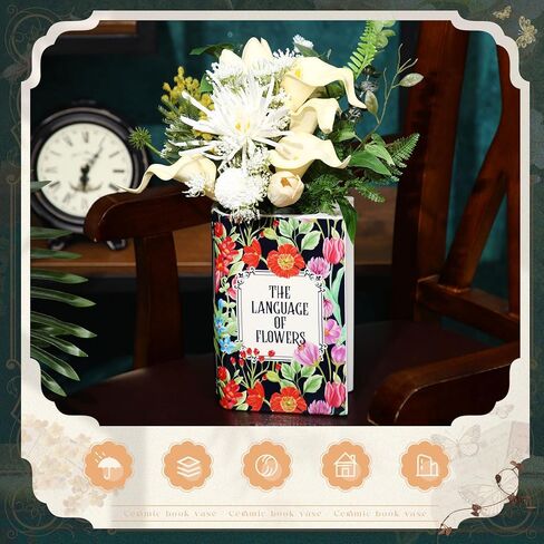 Large Book Shaped Flower Vase 8 x 5.3 Inch Ceramic Plant Pot Book Flower Vase Bookshelf Decoration Reader Lovers Gifts for Women Mother Home Office Decor(Vintage,1 Pcs) in Saudi Arabia