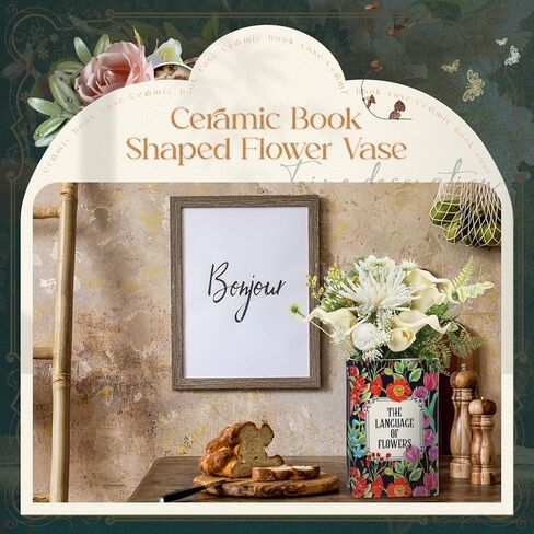 Large Book Shaped Flower Vase 8 x 5.3 Inch Ceramic Plant Pot Book Flower Vase Bookshelf Decoration Reader Lovers Gifts for Women Mother Home Office Decor(Vintage,1 Pcs) in Saudi Arabia