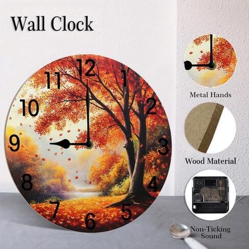 Cat with Flowers Round Wood Wall Clock, 10 Inch Battery Operated Analog Quiet Desk Clock for Home,Kitchen,Office,School,Bathroom in Saudi Arabia