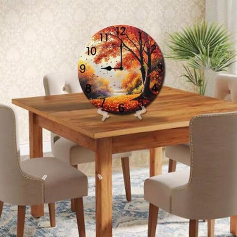 Cat with Flowers Round Wood Wall Clock, 10 Inch Battery Operated Analog Quiet Desk Clock for Home,Kitchen,Office,School,Bathroom in Saudi Arabia