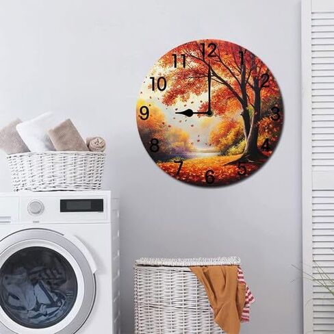 Cat with Flowers Round Wood Wall Clock, 10 Inch Battery Operated Analog Quiet Desk Clock for Home,Kitchen,Office,School,Bathroom in Saudi Arabia