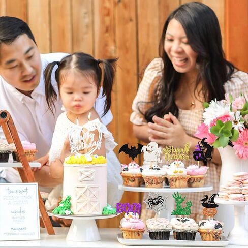 24 PCS Jack Skellington Halloween Cupcake Toppers Glitter Skull Ghost Jack and Sally Cupcake Picks for Nightmare Before Christmas Theme Wedding Anniversary Birthday Party Cake Decorations Supplies in Kuwait