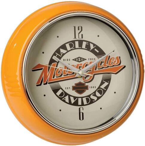 Harley-Davidson Ride Free Retro Metal Diner Clock - Orange Housing HDL-16643 in Saudi Arabia