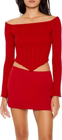 Forever 21 Women's Off-The-Shoulder V-Hem Sweater in Saudi Arabia