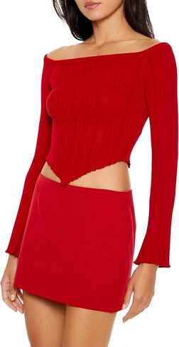 Forever 21 Women's Off-The-Shoulder V-Hem Sweater in Saudi Arabia