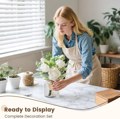 JOHOUSE 12.5inch Artificial Flowers Bulks in Vase, White Fake Roses in Vase Lifelike Faux Flower Arrangement for Wedding Home Table Centerpieces in Saudi Arabia