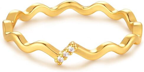 Women 14K Gold Wave Rings Thin Band Simple Stack Finger Jewelry in 3 Size in Saudi Arabia