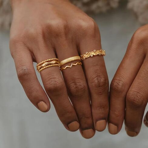 Women 14K Gold Wave Rings Thin Band Simple Stack Finger Jewelry in 3 Size in Saudi Arabia