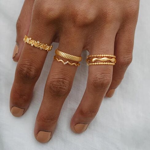 Women 14K Gold Wave Rings Thin Band Simple Stack Finger Jewelry in 3 Size in Saudi Arabia